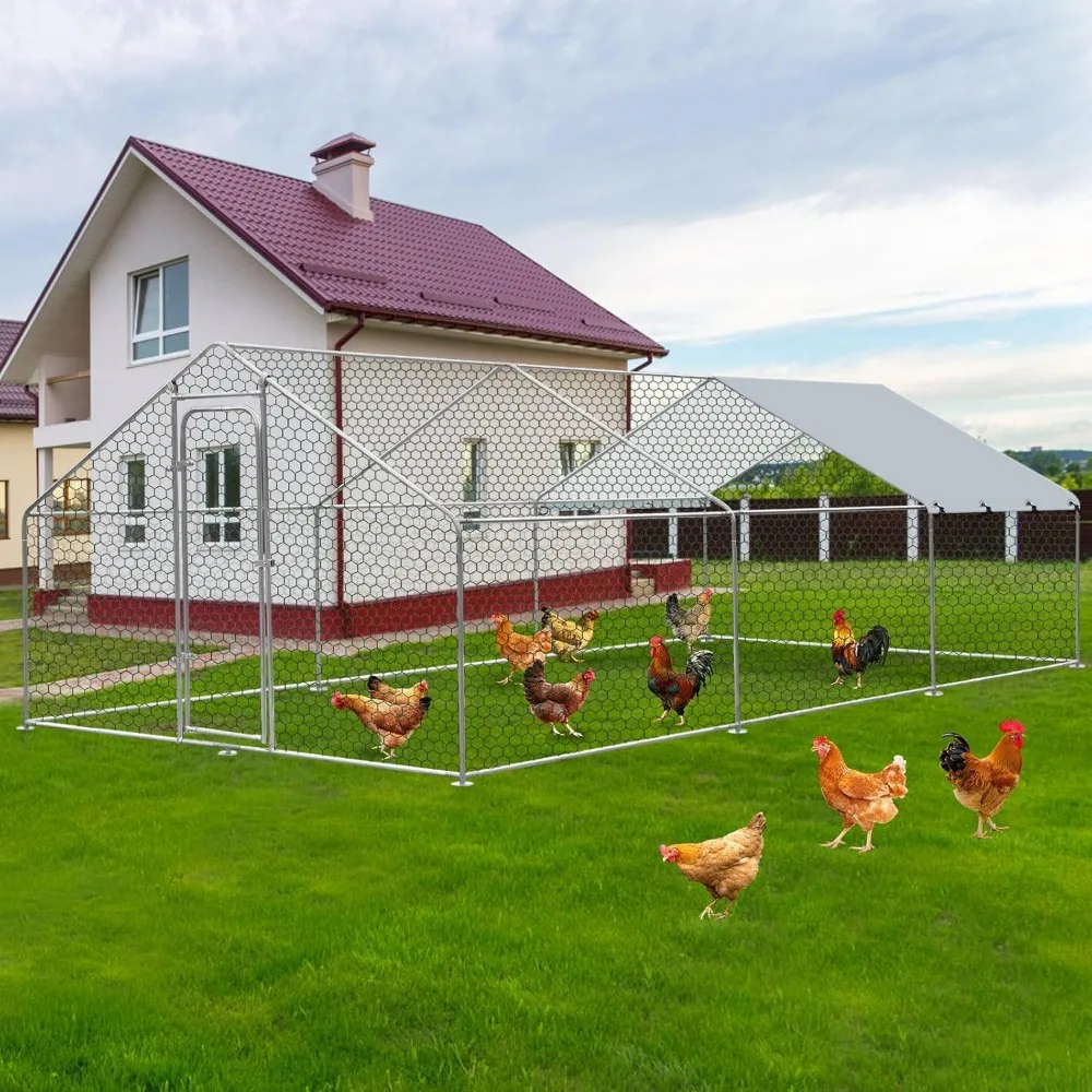 

Large Metal Chicken Coop, Wire Mesh Chicken Run, Chicken Pen with Waterproof Cover for 40 Chickens Poultry Cage, Small Animal Po