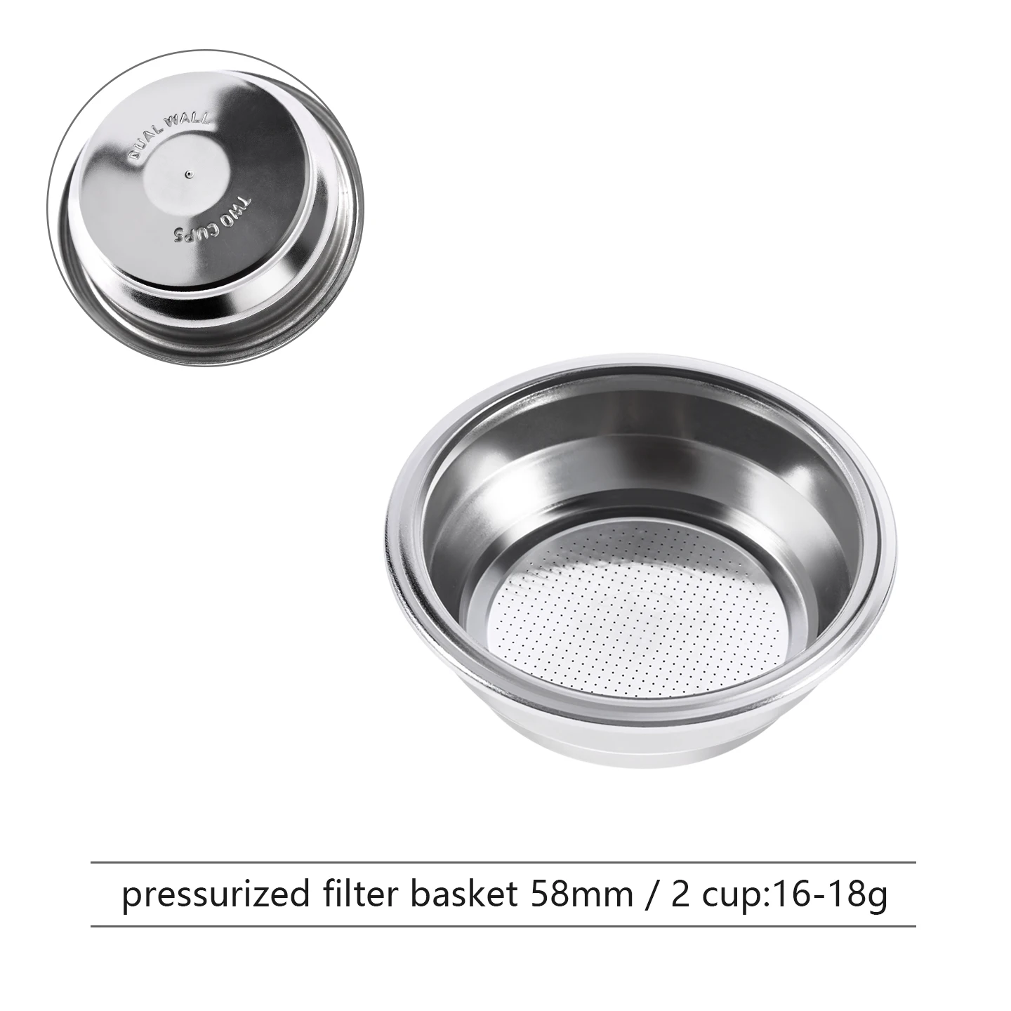 51MM/54MM/58MM Druckbeaufschlagter 1-Loch Kaffeefilterkorb für Einzel-/Doppelportionen, Passend für Edelstahl-Siebträger, Espresso-Kaffeezubehör – Detail 3