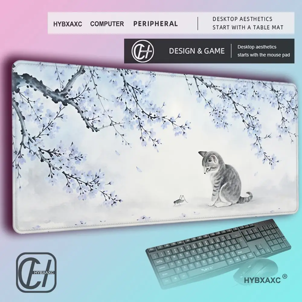 Mouse Pad Kitten under Sakura Tree Gamer XL Large Home Computer Mousepad XXL Desk Mats Non-Slip Carpet Natural Rubber Computer