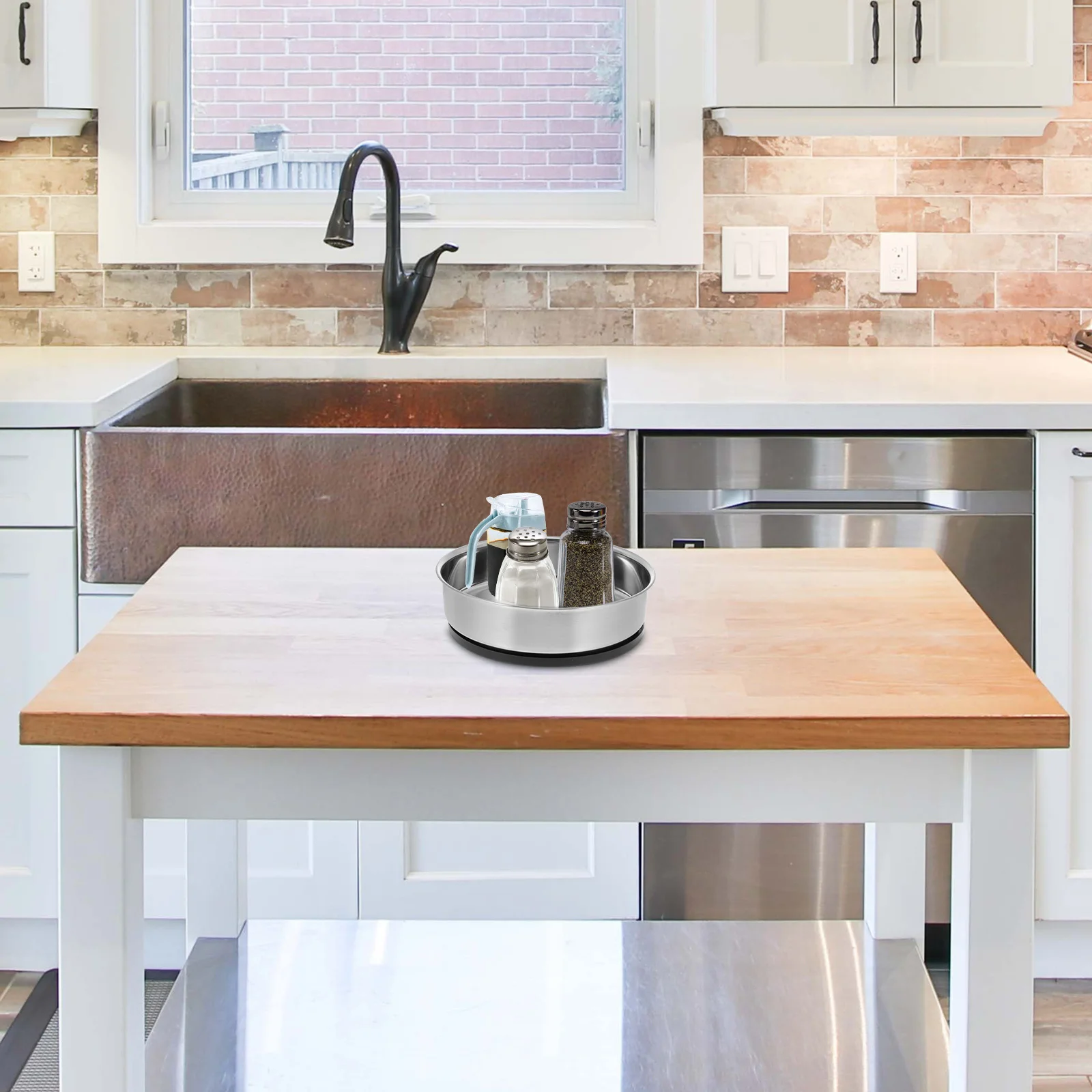 

1Pcs Rotating Storage Tray Round Creative Kitchen Organizer Metal Storage Plate Tray Rotating Plate