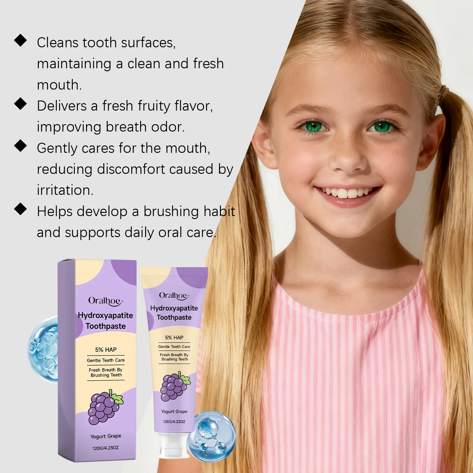 Children Hydroxyapatite Toothpaste Gentle Cleaning Removes Stains Fresh Fruity Flavor Whitening Freshen Breath Care Toothpastes