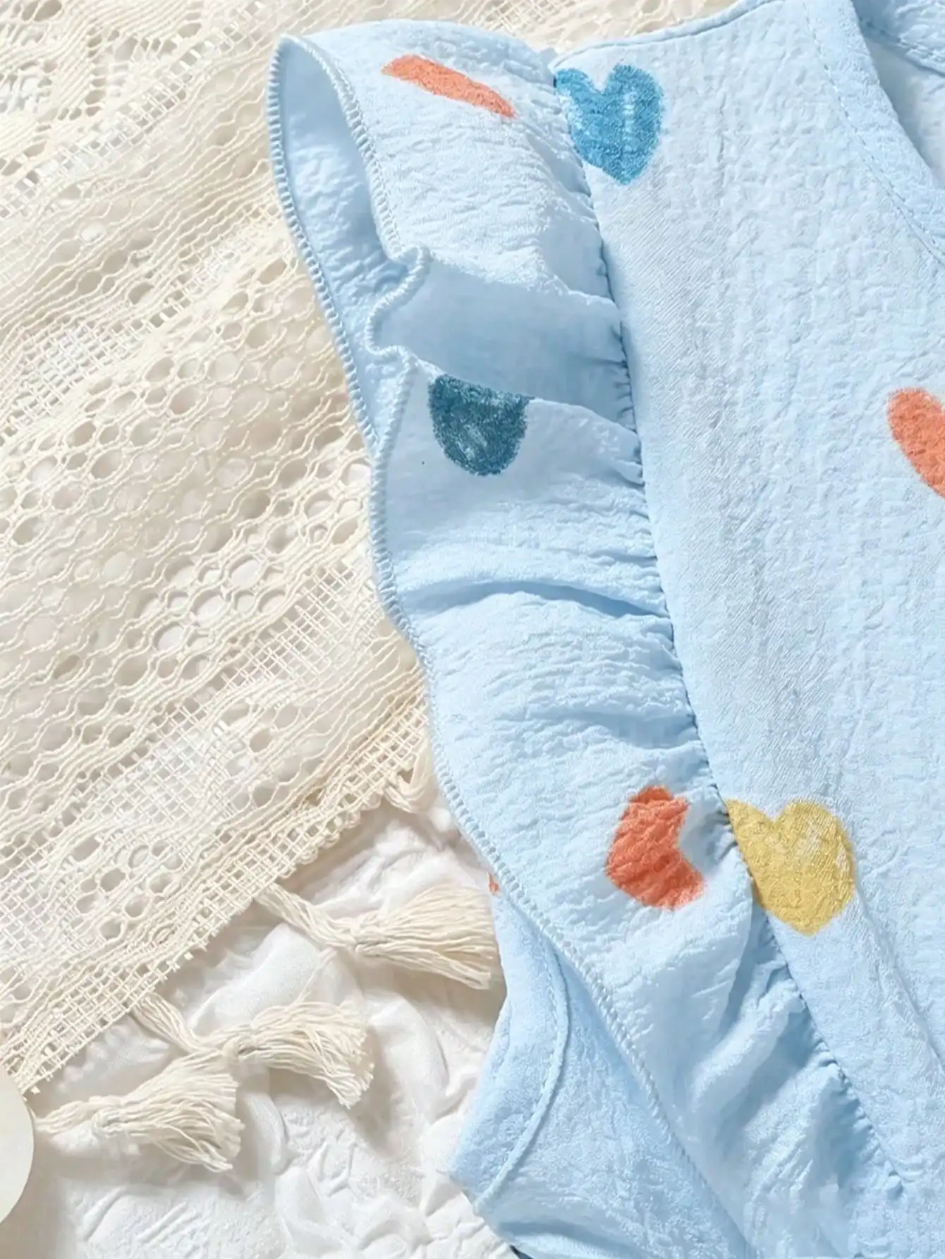 Kinderkleid mit Rüschen, Rundhalsausschnitt, Ärmellos, Herz-Print und Schmetterlingsschleife, Langes, Lockeres Kleid für Mädchen – Detail 10