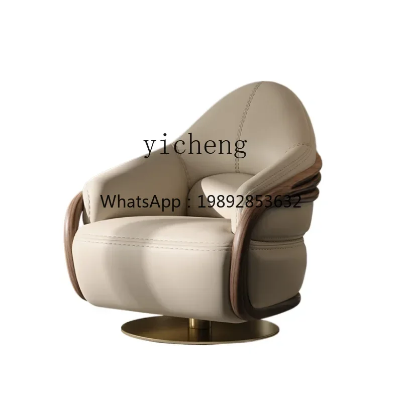 High-End Single-Seat Sofa Chair Villa Home Living Room Leather Rotating Leisure Chair