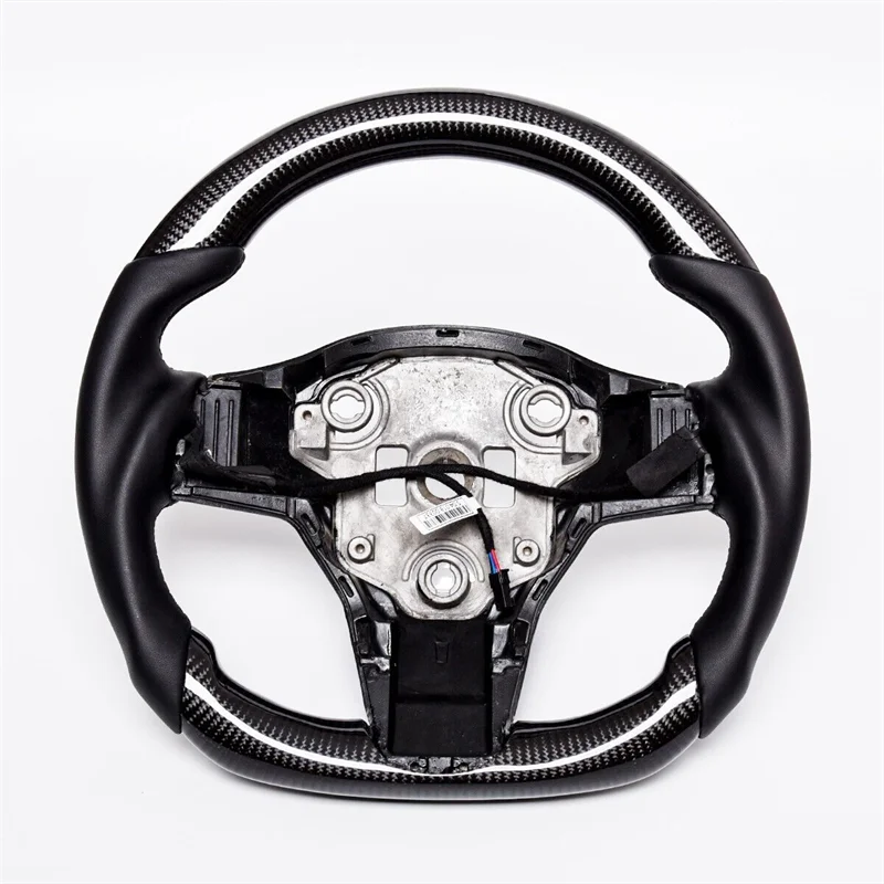 Carbon Fiber Nappa Leather Heated Steering Wheel Stitching For Tesla Model 3 2017-2020