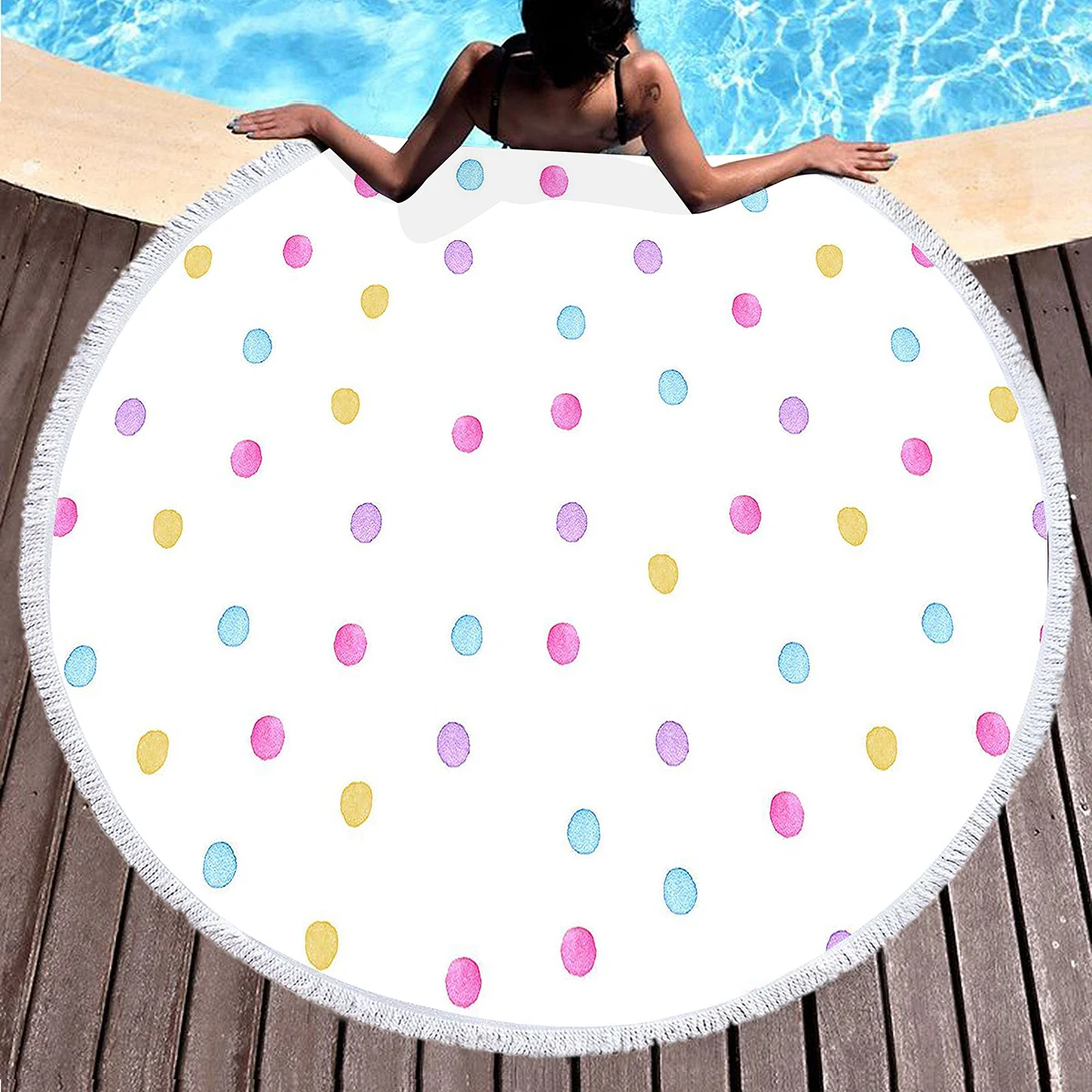 Round Beach Towel Watercolor Dots Round Shawl Beach Blanket Large Lightweight Beach Towel Quick Dry Absorbent Soft Pool Towel