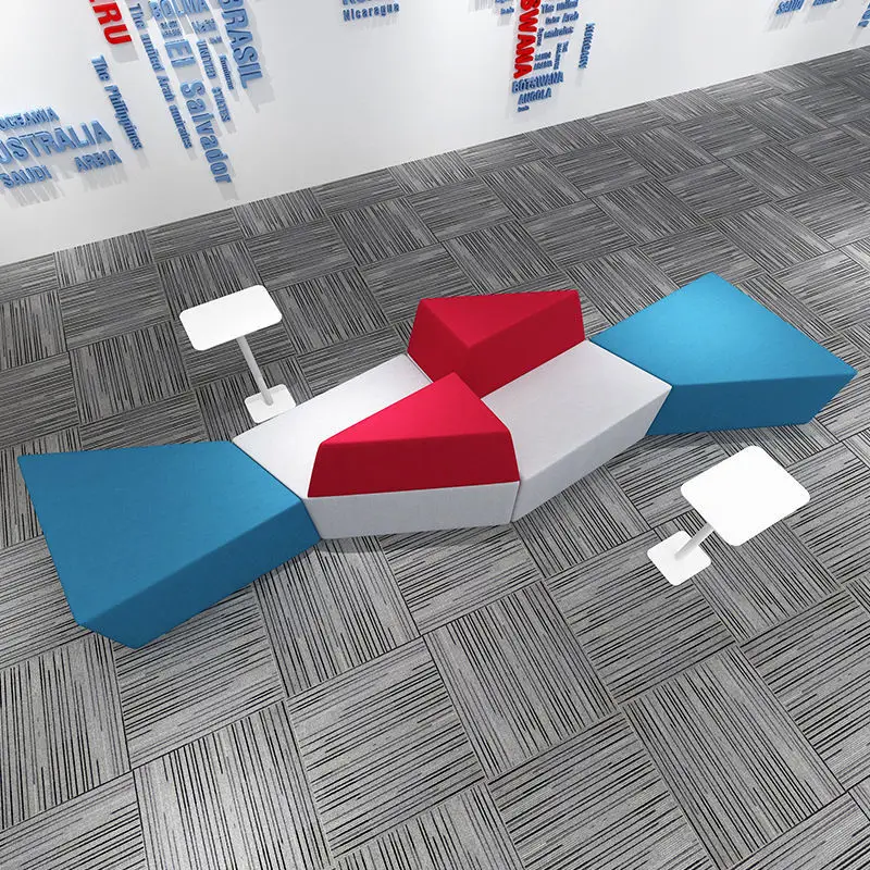 Custom Simple Modern Office Sofa Rest Area Reception Studio Simple Fabric Sofa Coffee Table Set