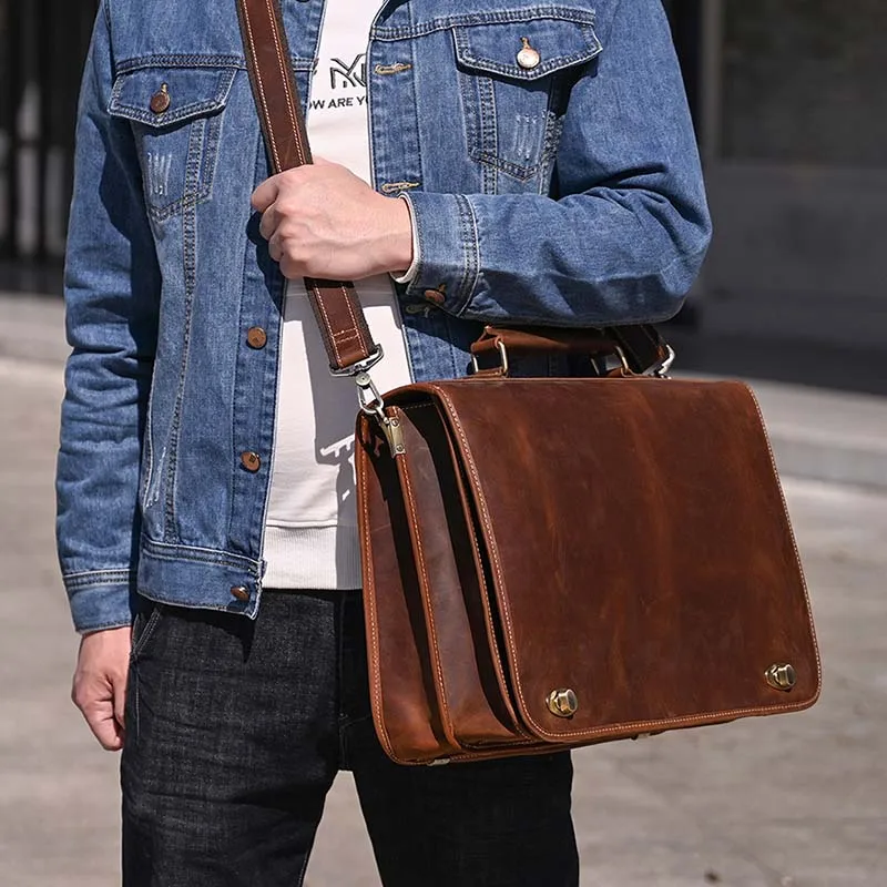 

Men's Laptop Briefcase Genuine Leather Handbag Casual Daily Working Tote Male Computer Bag Shoulder Bags For A4 Documents