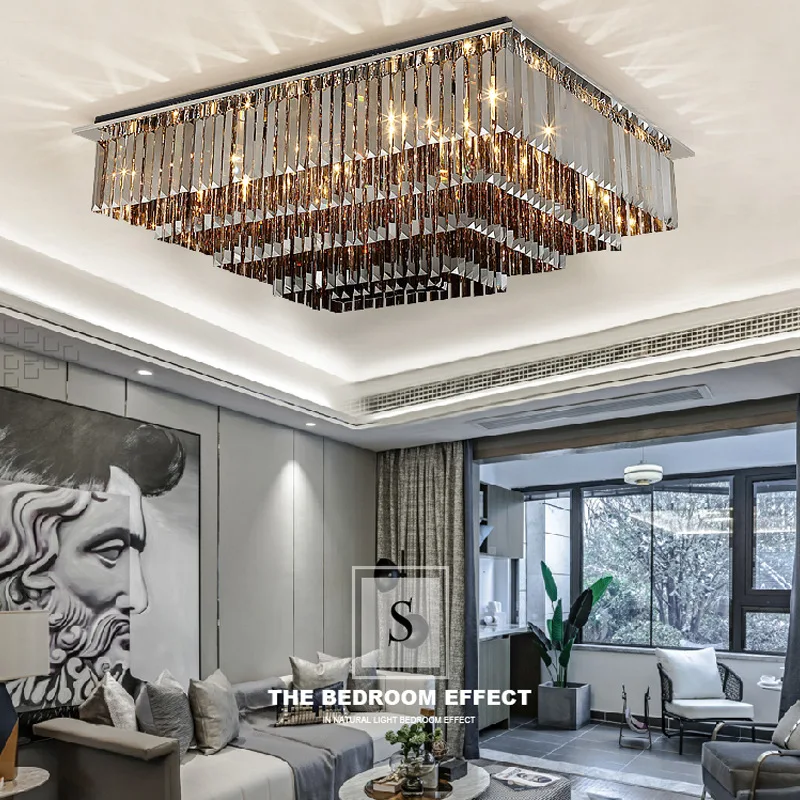 2024 Modern Black Crystal Ceiling Light Luxury Bedroom Lamps Living Room Lustre Home Decor Led Ceiling Chandelier Home Appliance