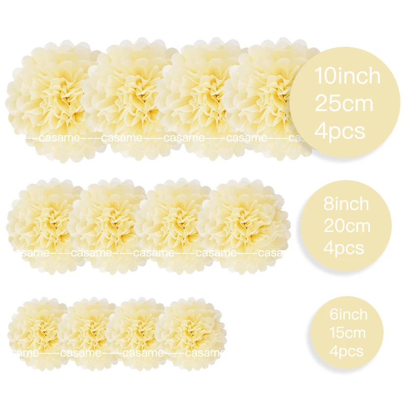 12-teiliges Pom-Pom-Set aus weißem und hellgrünem Papier – handgefertigte Weizenstrohblumen, geeignet für Hochzeit, Party, Wanddekoration