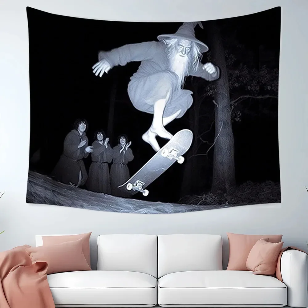 1 Pc Skateboarding Old For Man Tapestry Cool Sports Wall Hanging Bedroom Living Room Dorm Decor Washable Polyester 260630BJ