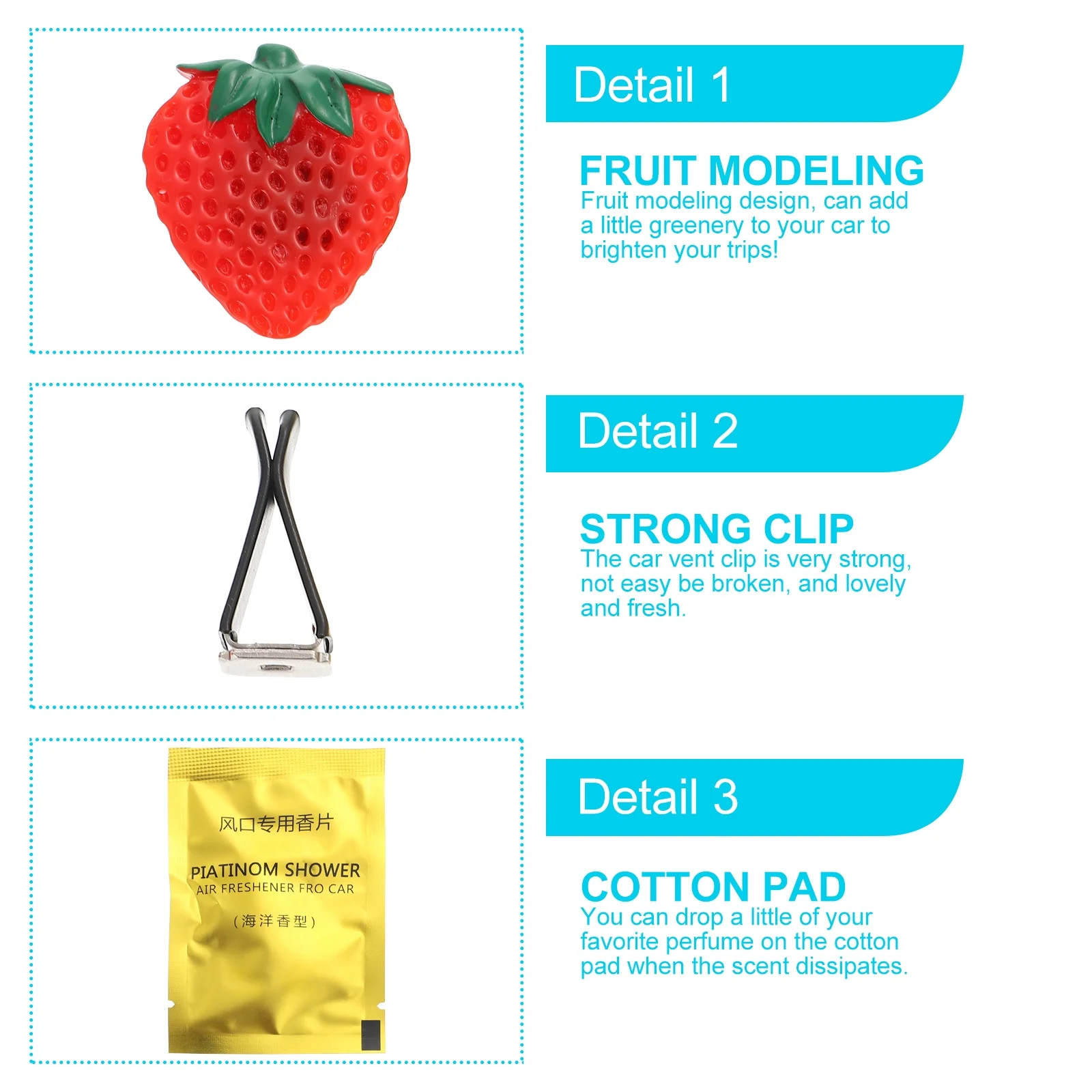

Air Outlet Perfume Clip Strawberry Shape Acrylic Car Vent Clips Air Freshener For Women Girls Car Diffuser Vent Clip