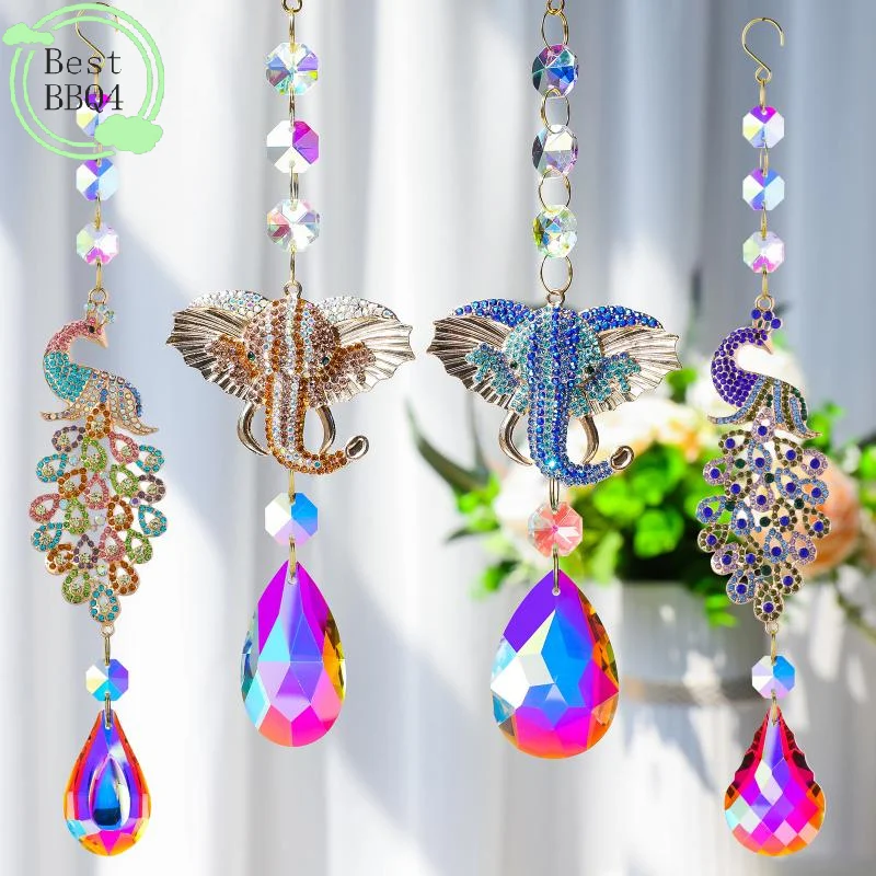 (BBQ4)Hanging Sun Catcher With Crystal Glass Icicle Prism Rhinestones Suncatcher Rainbow Maker Indoor Window Garden Decor