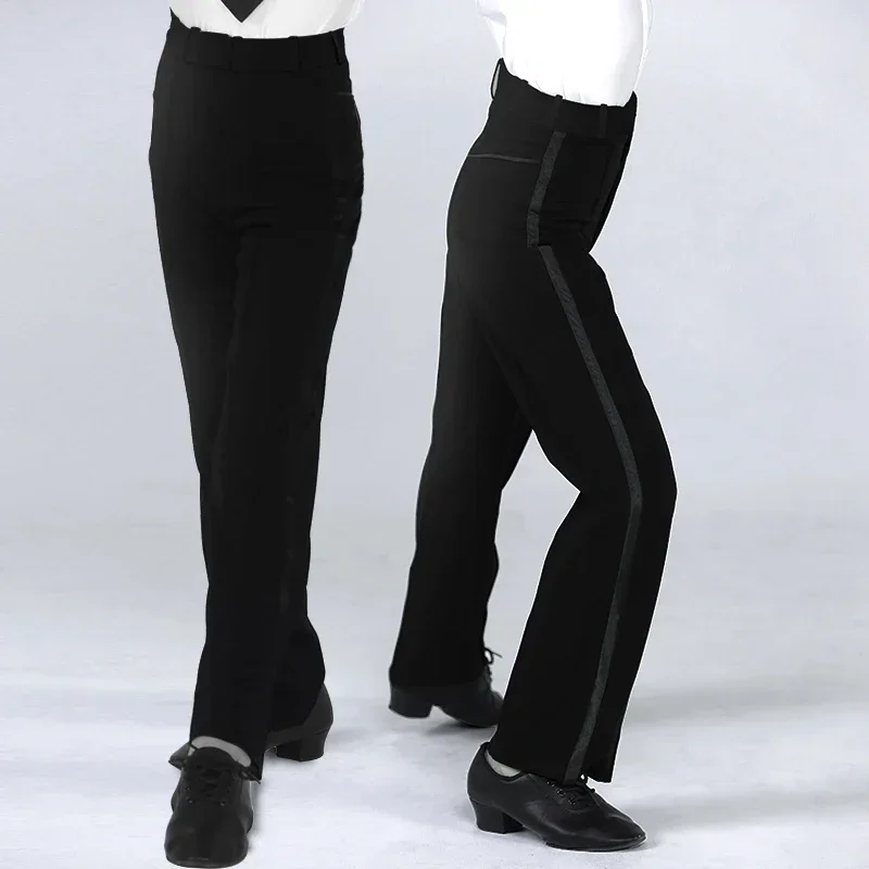 Pantalones de baile latino para hombre, pantalones de baile latino moderno para actuación de salón, pantalones de satén negros para niños, pantalones de bailarina