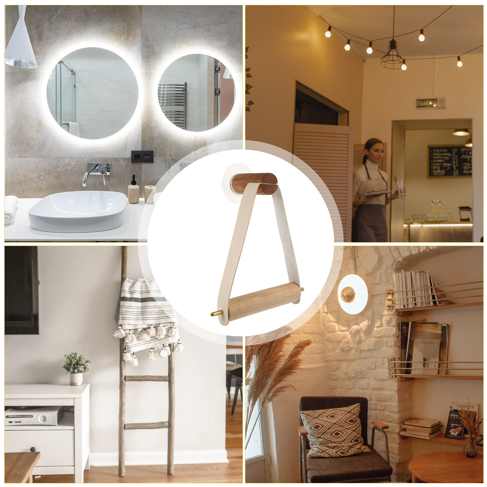 

Wooden Toilet Paper Holder Wall Mounted Tissue Stand Multi Functional Paper Towel Rack Copper Design Space Saving Color