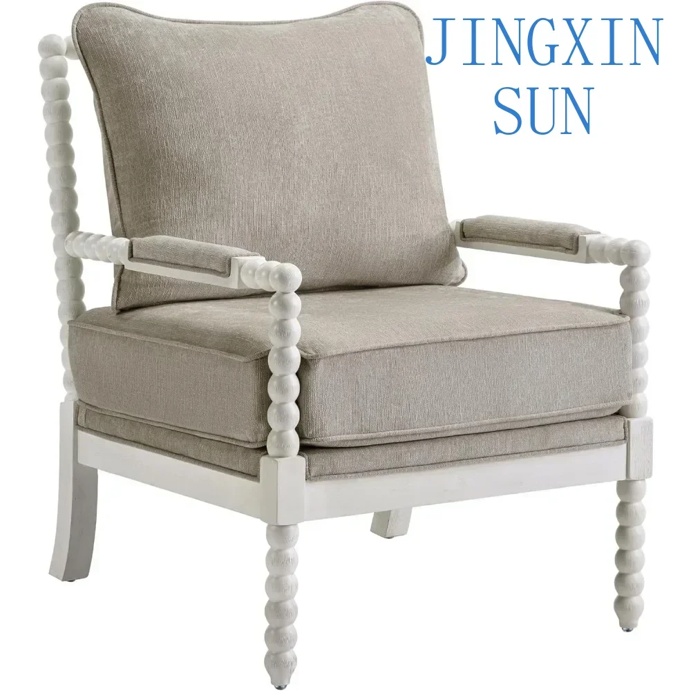 Linen Fabric Spindle Accent Chair with Wood Frame,Leisure Armchair for Living Room Bedroom Farmhouse Home,Living Room Chairs