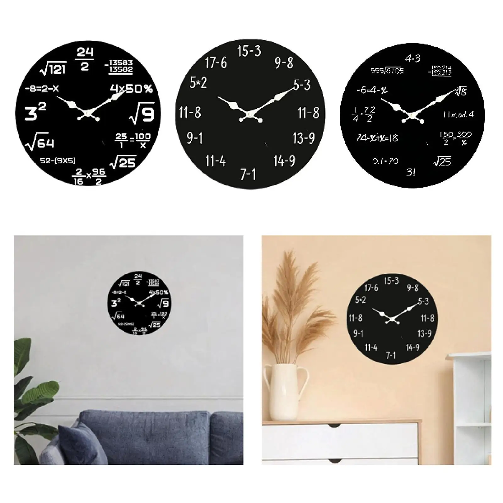 Elegant Decorative Wall Clock Silent Mathematics Wooden Round Non Ticking Wall Art for Modern Living Room Bedroom