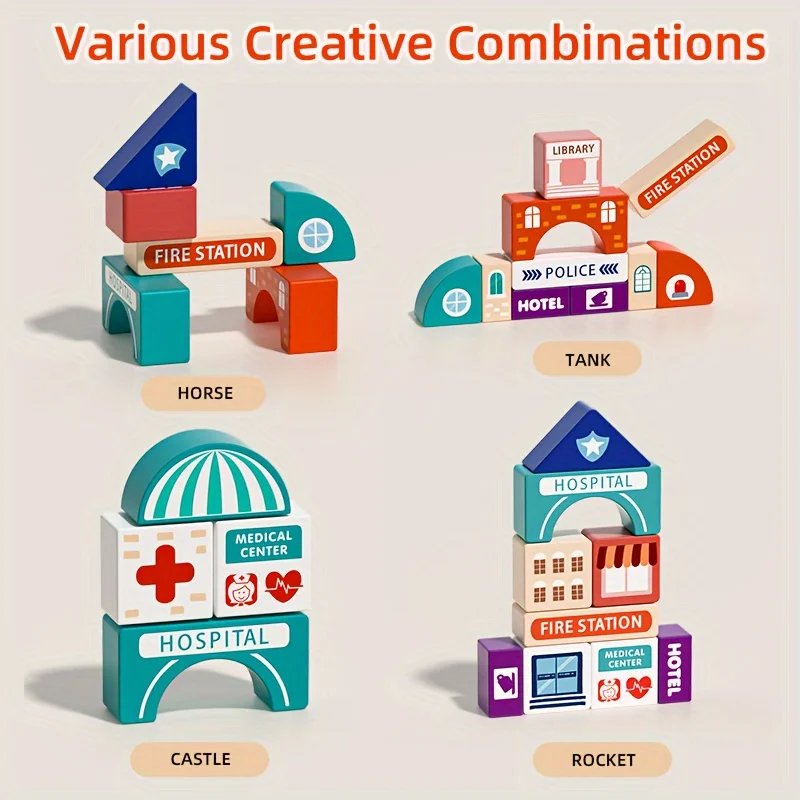 أطفال اللبنات الخشبية مجموعات بناء البناء مدينة اللبنات التراص كتل ألعاب تعليمية للبنين بنات