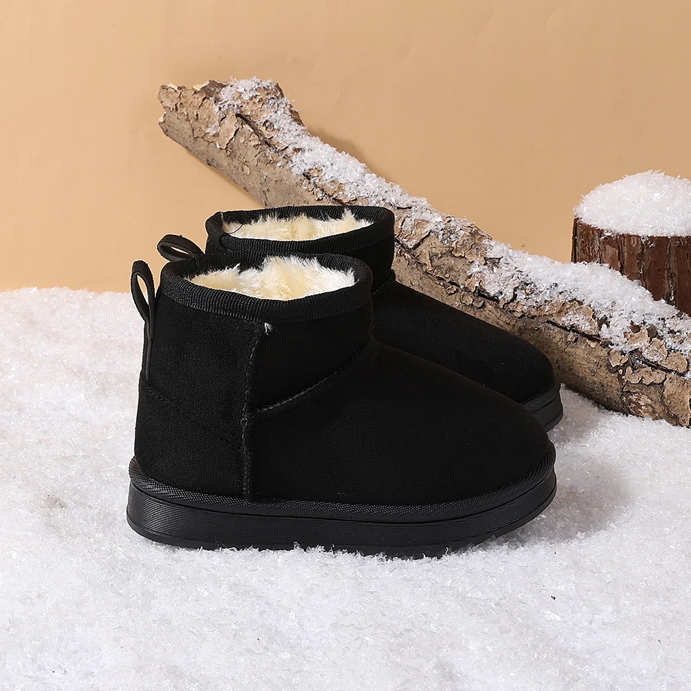 COMFY KIDS Kids Snow Boots Winter Boys Girls Faux Fur Collar Fleece Lined Soft Matte Upper Thick Sole Daily Casual Boots
