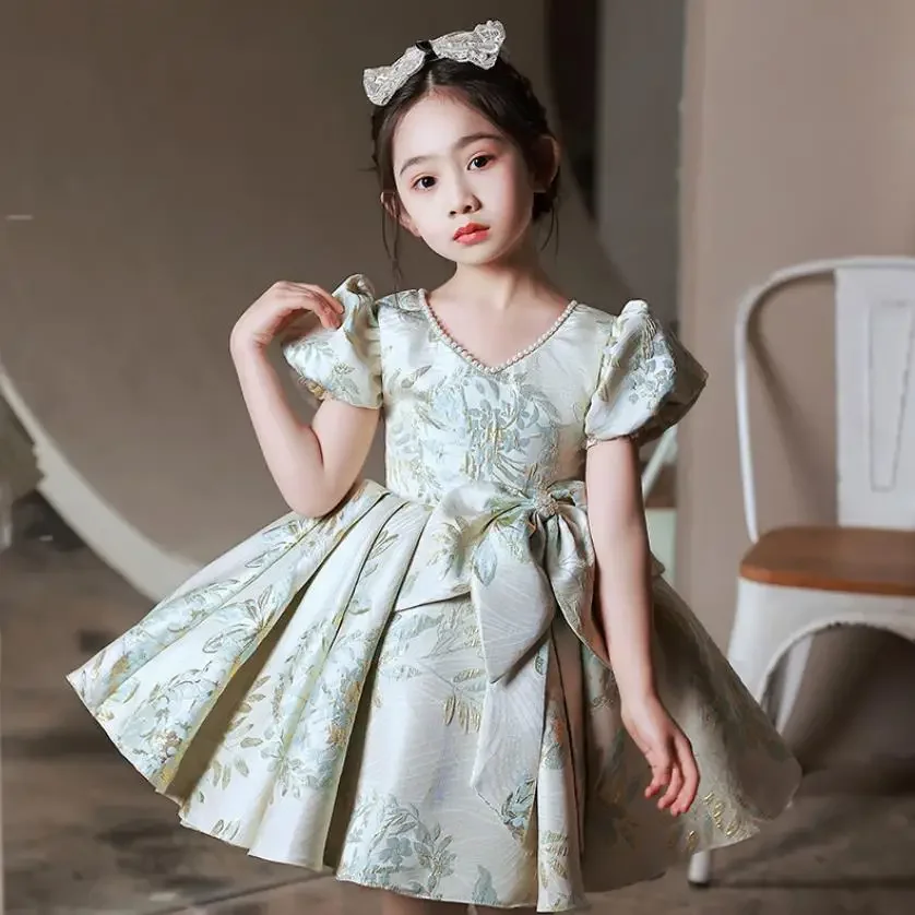 Baby Girl Clothing For Baptism Birthday Party Wedding Princess Ball Gown Bow Beading Design Dresses For Girls Easter Eid A1413