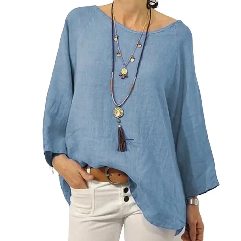 

Autumn Womens Clothing Fashion Batwing Sleeve Solid Color Loose O-Neck 3/4 Sleeve Casual Elegance Femme Blouse Ladies Top