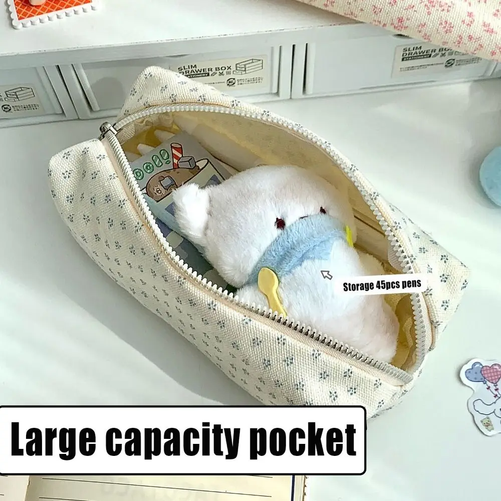INS Floral Pen Bag Student Cartoon Cute Portable  Stationery Bag Large Capacity Pencil Case Multifunctional Stationery Organizer