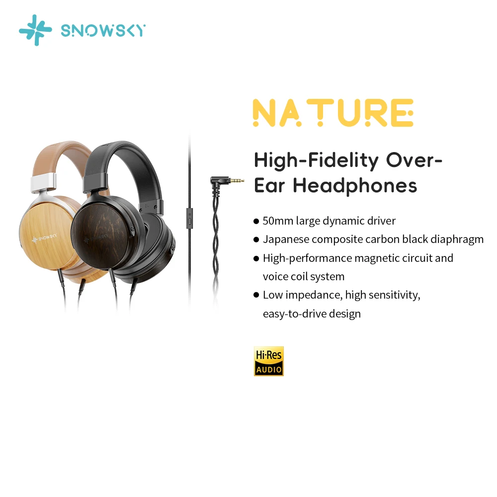 Fones de Ouvido com Fio FIIO NATURE, Driver Dinâmico de 50mm, Som HiFi, Leves, 3.5mm com Microfone para PC/Celular/Música/Jogos