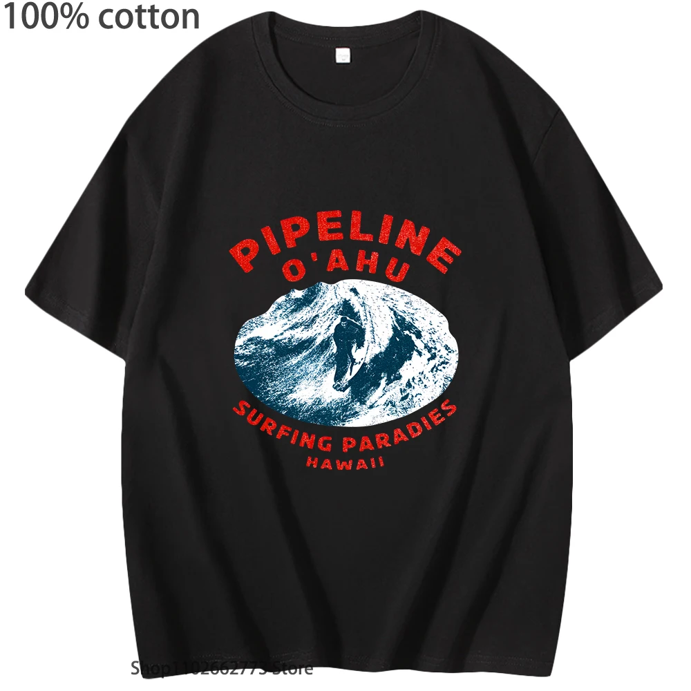 Banzai Pipeline Hawaii O'ahu Surfing Paradise T Shirts Cartoon Manga/Comic T-shirts 100% Cotton Tee-shirt  O-Neck Casual Y2k Top