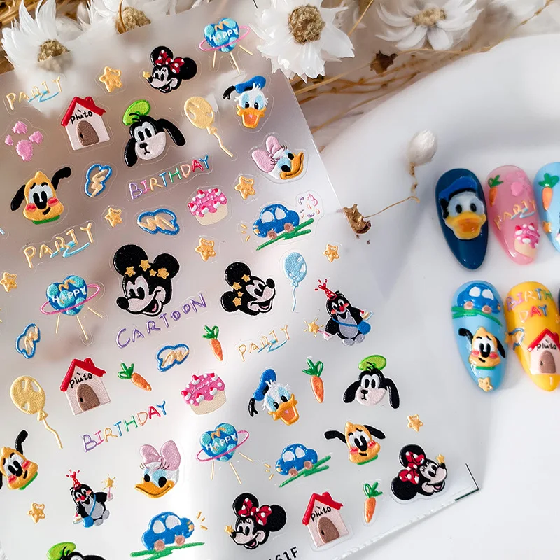 

Disney 5D Mickey Mouse Cartoon Embossed Nail Stickers Nail Art Decoration Cute Donald Duck Strawberry Bear Nail Art Stickers