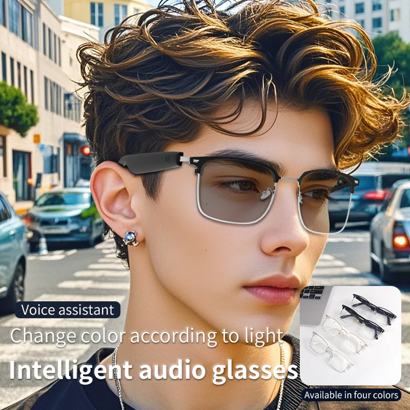 Fashion Bluetooth Glasses Smart Glasses Business Style Listening Music Talking Sunglasses Photochromic Lenses Protect Eyes