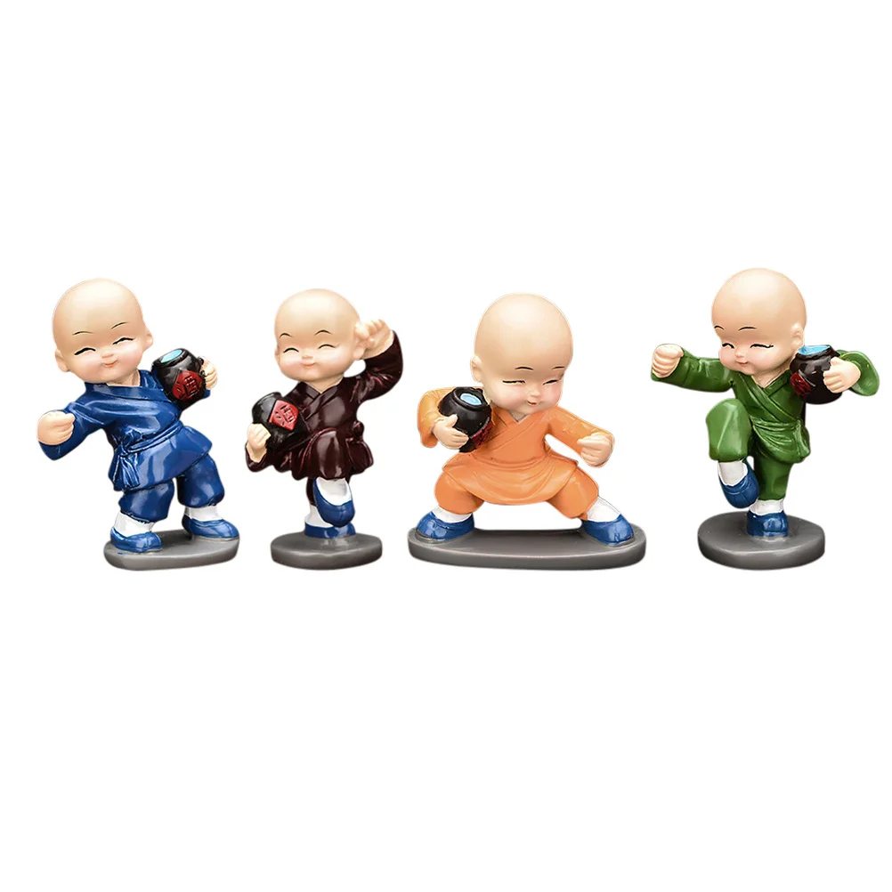 

4Pcs Car Ornaments Mini Monk Resin Decor for Dashboard Center Console Vivid Unique Design Long-Lasting Non-Fade Craft Adornment