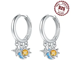 925 Sterling Silver Star Moon Sun tassel Earrings Jewelry Versatile Hoop Earrings For Women Jewelry Fine Birthday Party Gifts