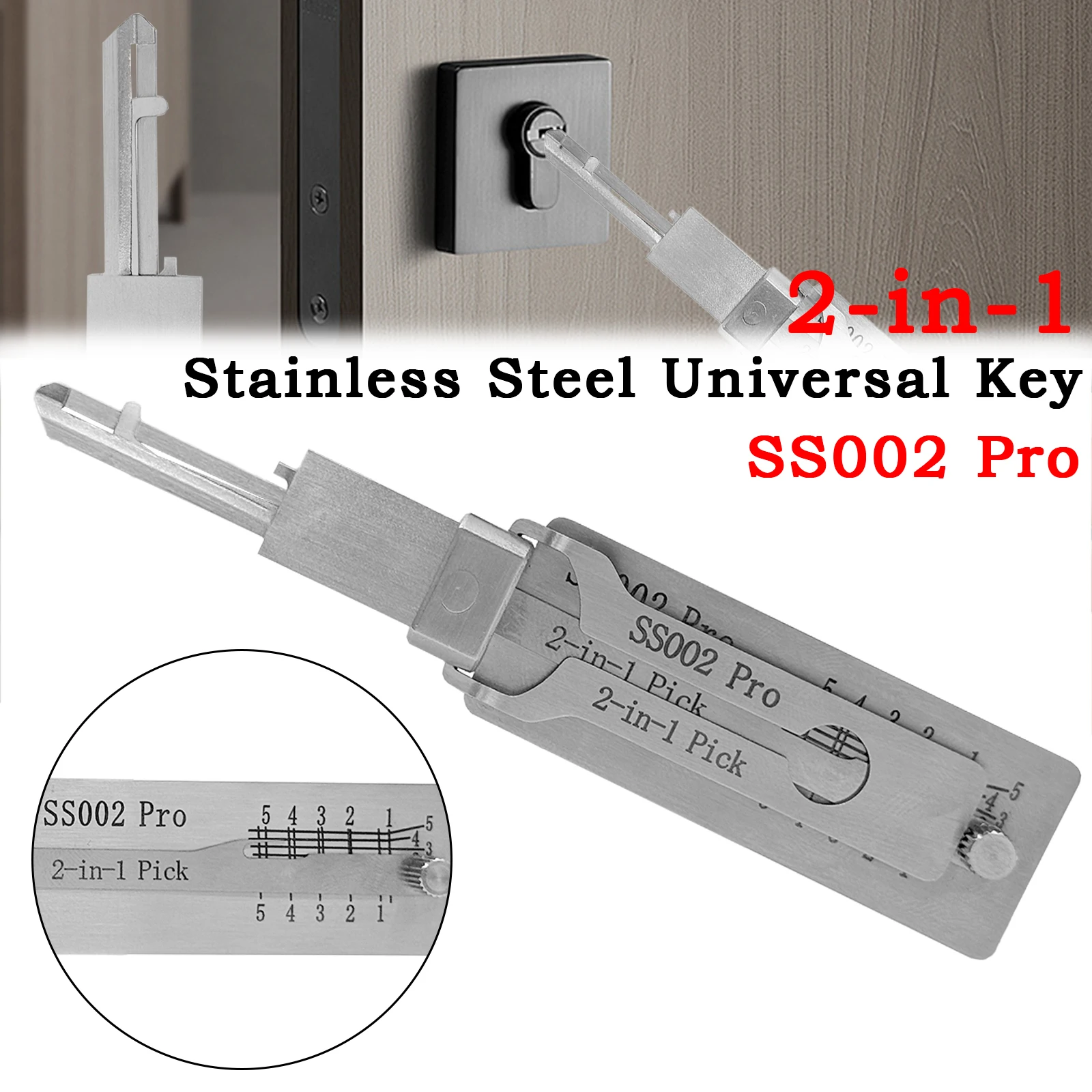 2-in-1 Stainless Steel Key SS002Pro Decoder Portable Key O-ring Pickup Repair SS002Pro Key Decoder For Straight Slot Key Decoder