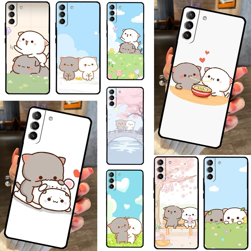 Custodia Peach e Goma Mochi Cat per Samsung Galaxy S23 S22 Ultra Plus S8 S9 S10 Plus Note 10 20 S21 FE S20 FE Cover