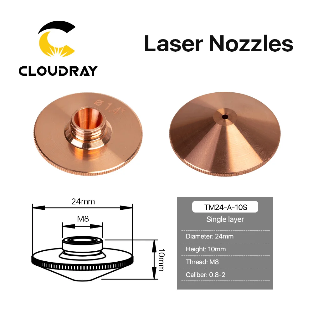 Cloudray Laser Nozzles Single Layer D24 Caliber 0.8mm-2.7mm for 1064nm Fiber Laser Cutting Machine