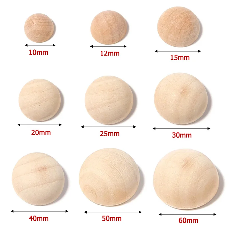 1-100pcs Half Wood Balls 10/12/15/18/20/25~80mm Natural Wooden Bead Ball Flatback Cabochon For Jewelry Making DIY Paitning Craft