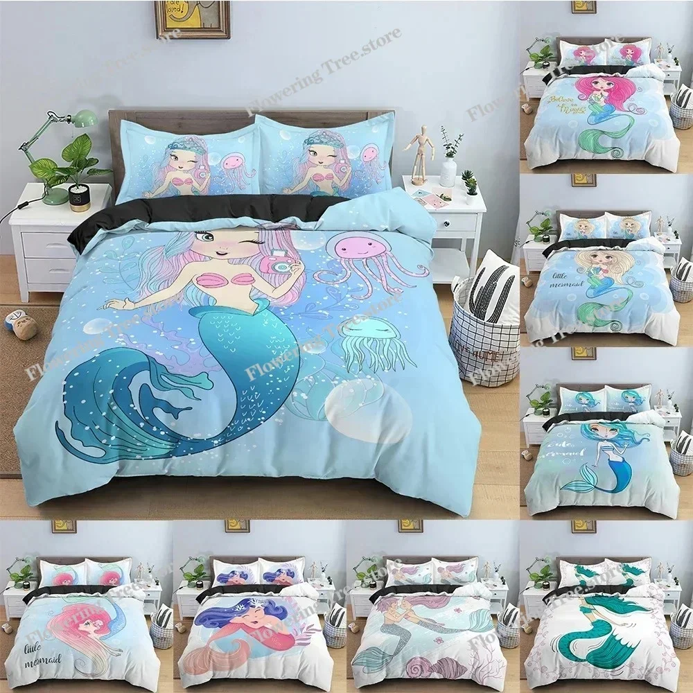 

Mermaid Duvet Cover Cartoon Pattern Quilt Covers For Girls Bedroom Single Twin Queen King Size Bedding Set Home Textile
