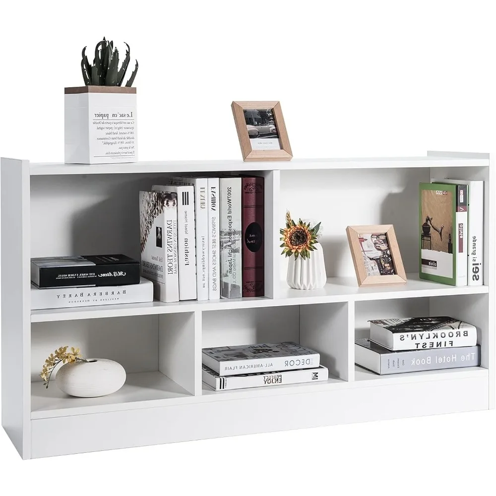 5 Cube Bookcase, Wood Bookshelf with Open Storage Shelves, Modern Display Shelf, Low Bookshelves and Bookcases, Small Boo