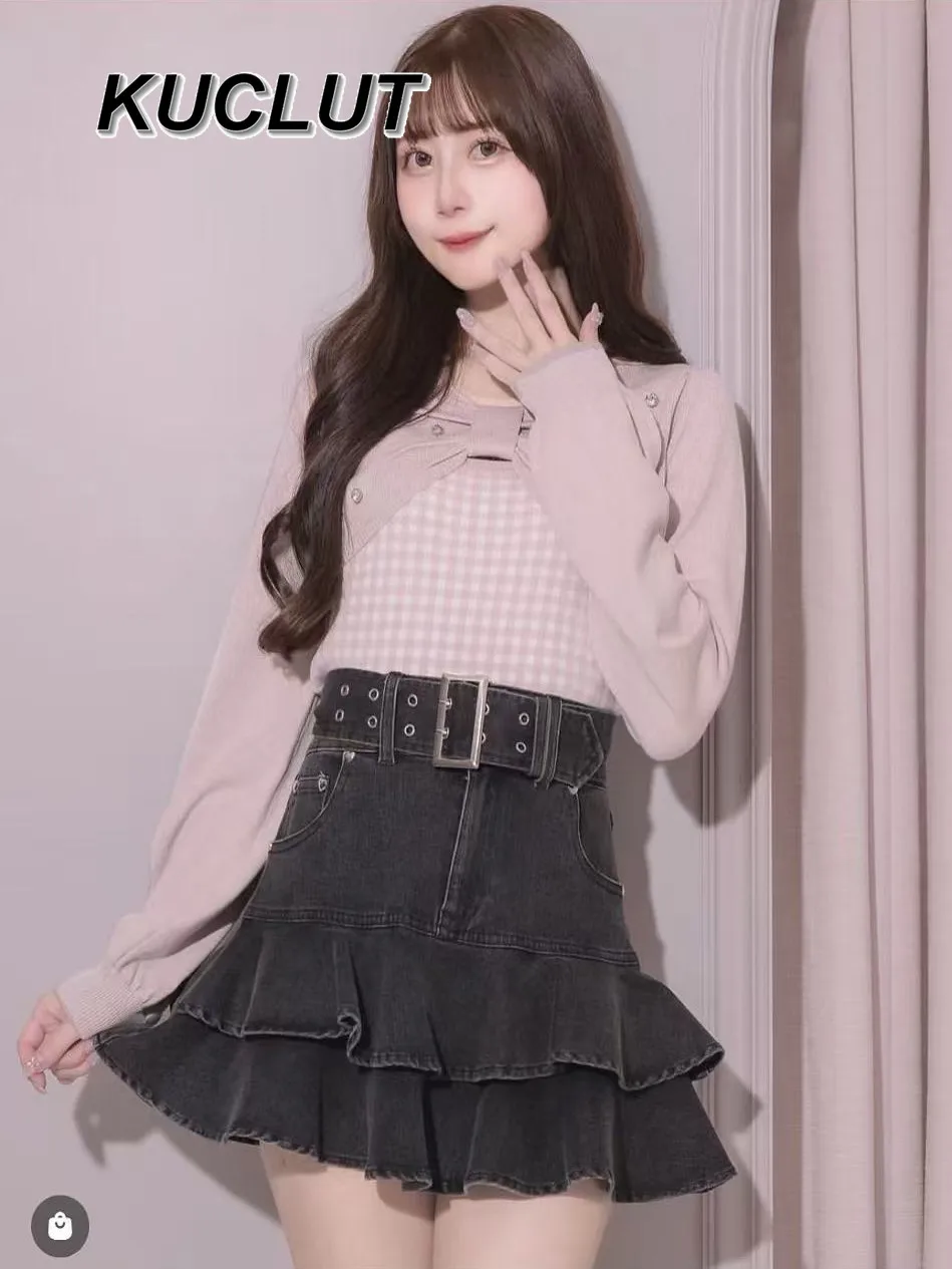 

Japanese Style Mass-produced Knitted Sweater Blouse Suspender Set Fashion Spring Autumn Sweet Cute Casual Sweaters Top