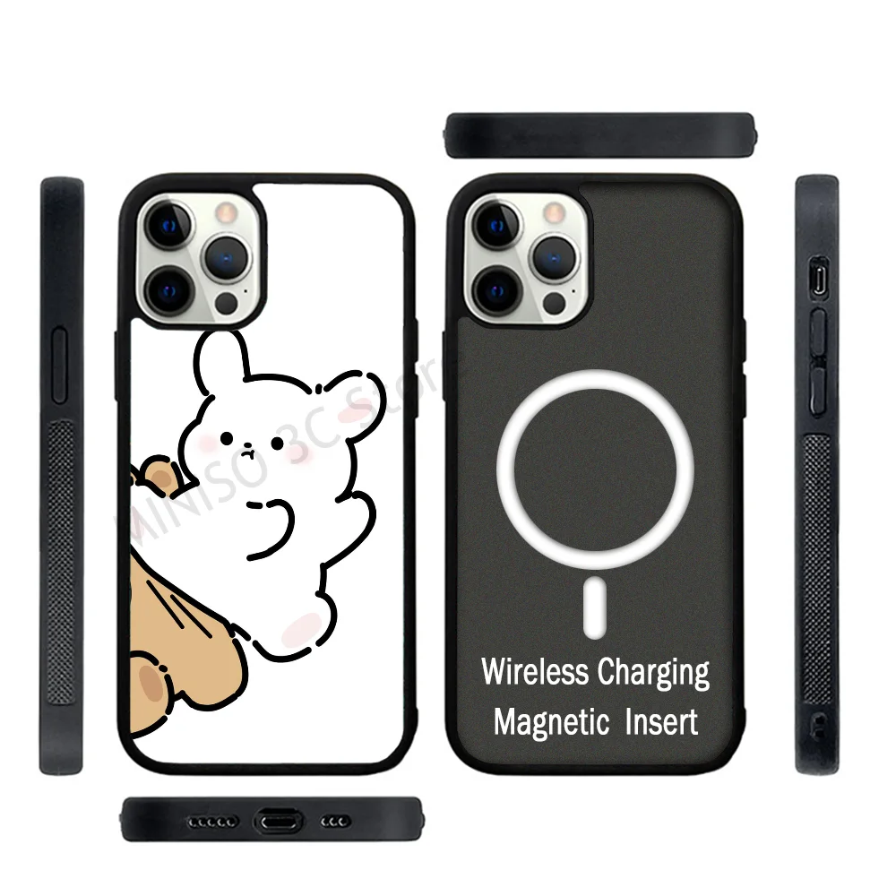 Funny Cartoon Pinch Butt Bear Rabbit Couple Phone Case Strong Magnetic For IPhone 15 14 13 Pro Max 11 12 Mini For Magsafe