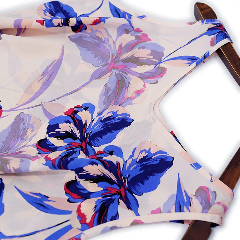 2026 Estate delle donne Nuovo 100% seta di gelso naturale Crepe De Chine senza maniche rosa chiaro fiore stampato abito con scollo a V