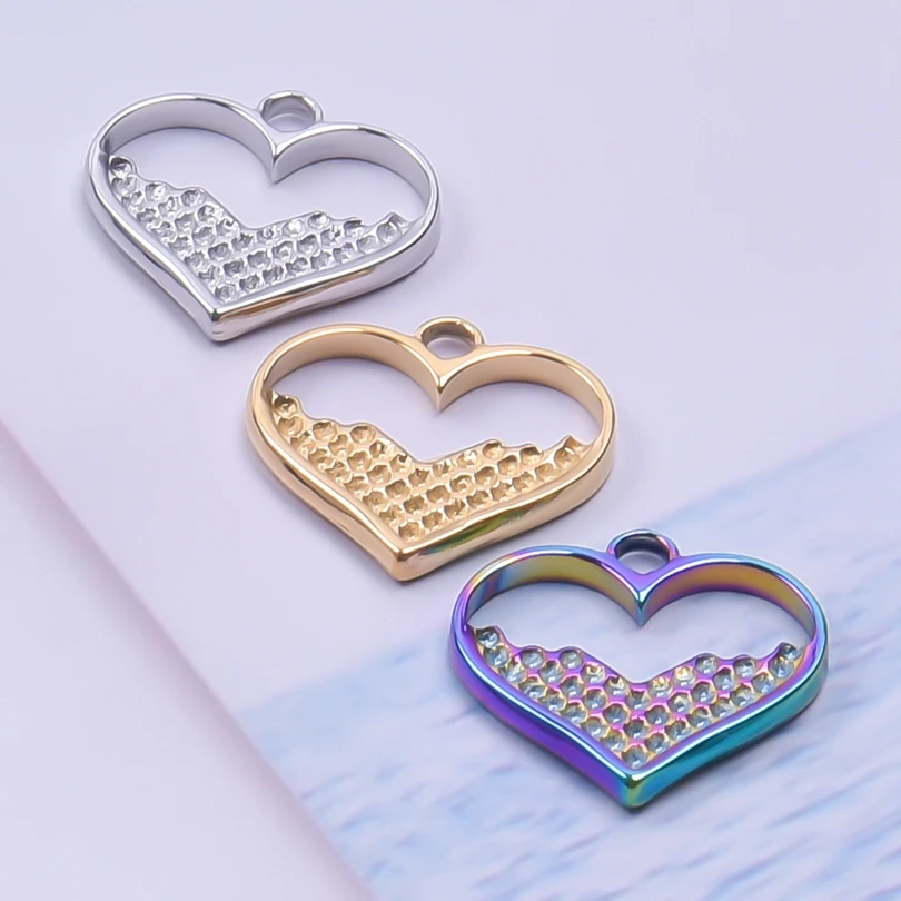 Sweet Love Accessories Heart Charms For Jewelry Making Supplies Earrings Stainless Steel Charm Pendant Breloque Acier Inoxydable