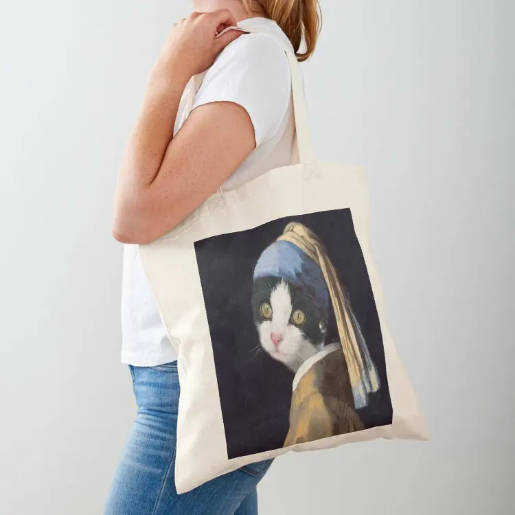 

Cat with a pearl earring Tote Bag Fabric bag shopper bag women tote woman canvas bags