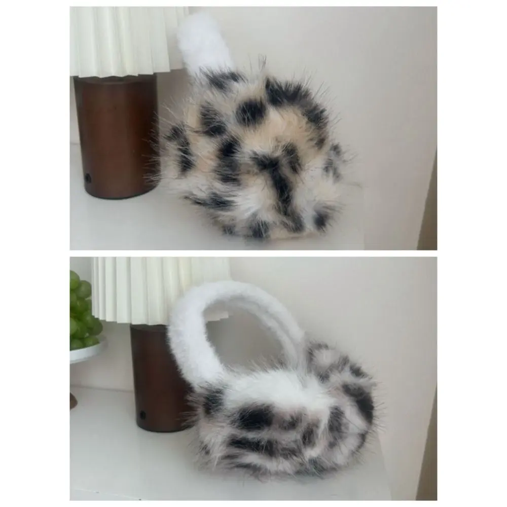 Novo portátil inverno quente earmuffs leopardo impressão macio pelúcia orelha mais quente dobrável orelha-muffs ao ar livre