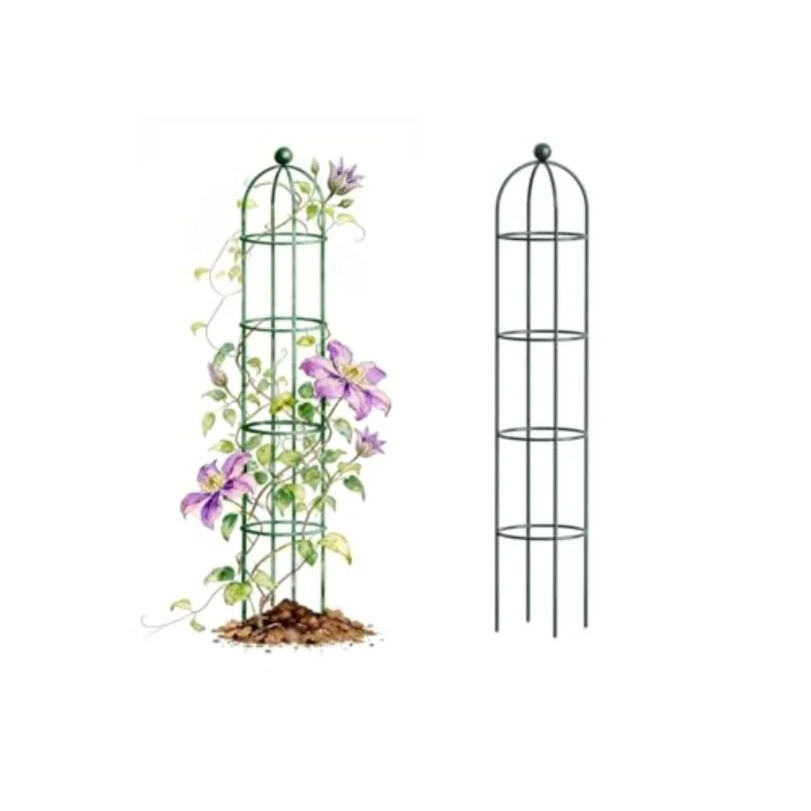 6.4 ft Round Obelisk Garden Trellis for Indoor Outdoor Use, Rustproof Metal, Black, Sturdy Plant Support for Roses, Flowers, Fr