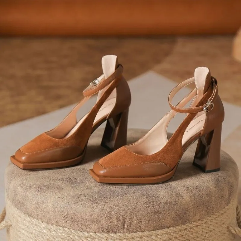 

Platform Roman Block Heel Sandals Side Empty New Summer Slip Strap Commuter Versatile High Heels