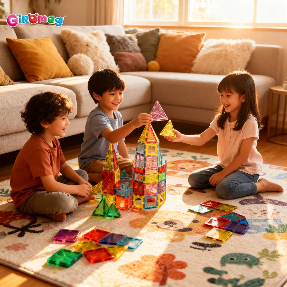 GIROMAG 100 قطعة مجموعة مكعبات البناء المغناطيسية الماسية ألعاب تعليمية جذعية متألقة للأطفال الأولاد والبنات من سن 3 إلى 12 عامًا