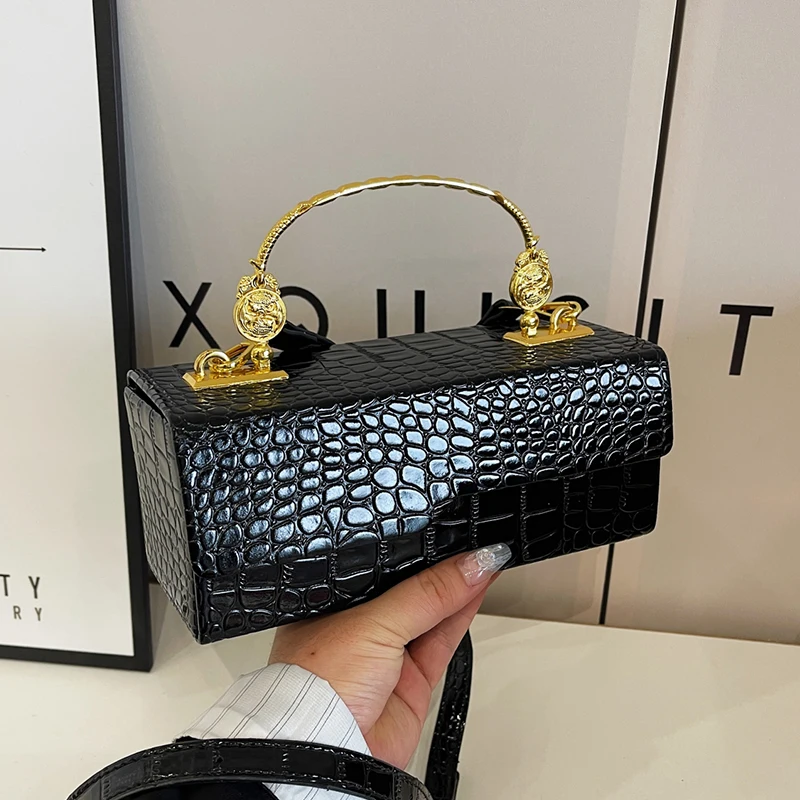 Black Crocodile Pattern Crossbody Bag Fashion Box Lipstick Pouch Designer Handbag And Purse Quality Pu Leather Messenger Bag