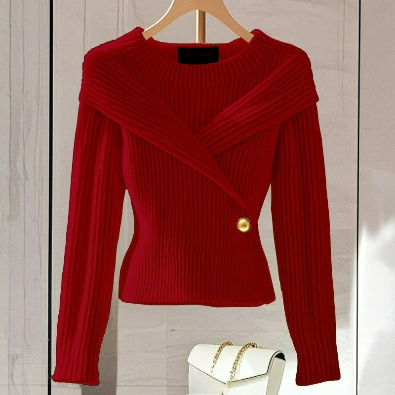 

Осенний вязаный топ в женском стиле 2026, дизайнерская ниша и высококачественный изысканный элегантный свитер с внутренним слоем Demeanor