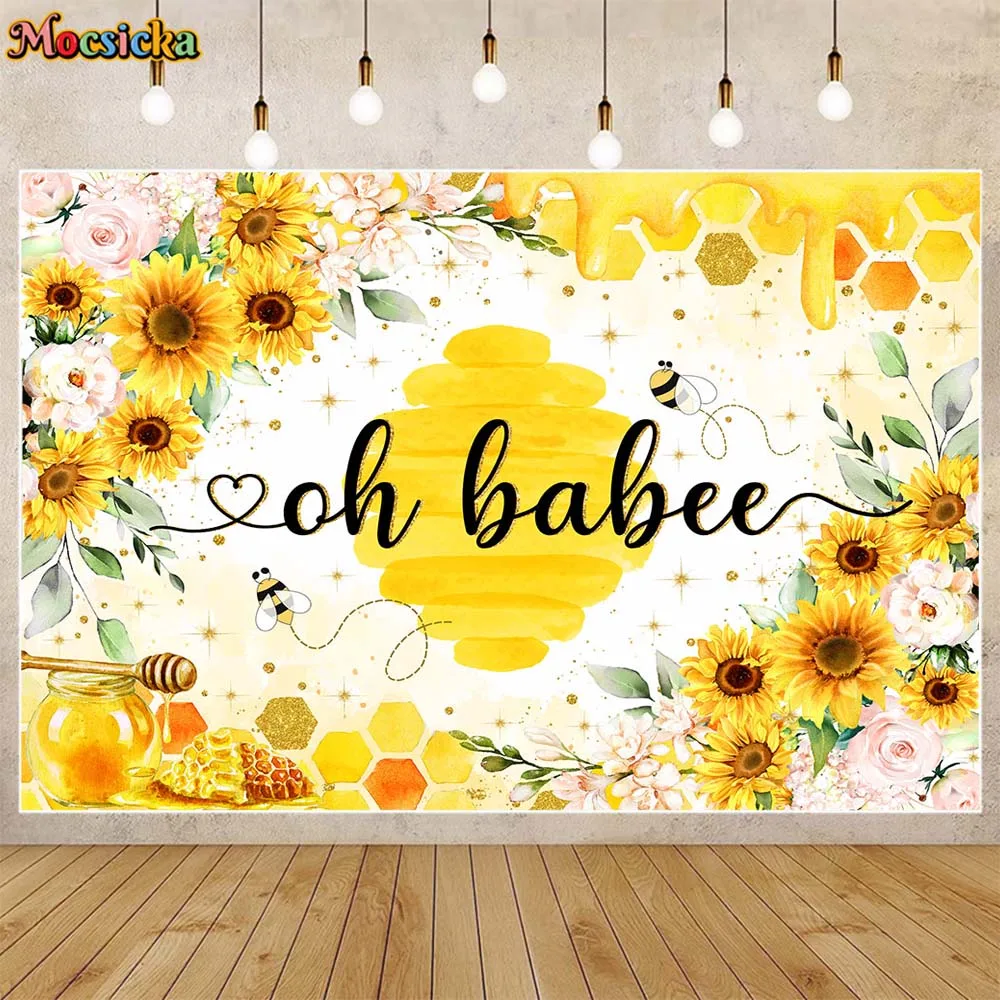 

Mocsicka Baby Shower Backdrop Honey Bee Sunflower Girl Welcome Party Decoration Newborn Background Banner Studio Photocall Props