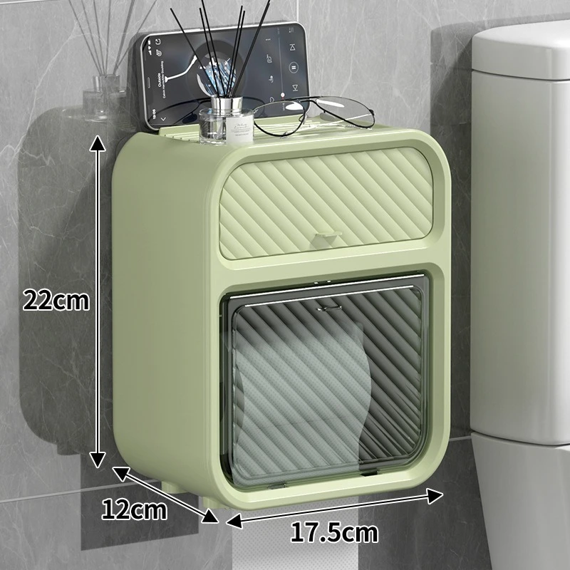 Multifunctional Toilet Paper Storage Box Double Layer Wall Mounted Punch-Free Waterproof Drawer Tissue Holder Bathroom Supplies